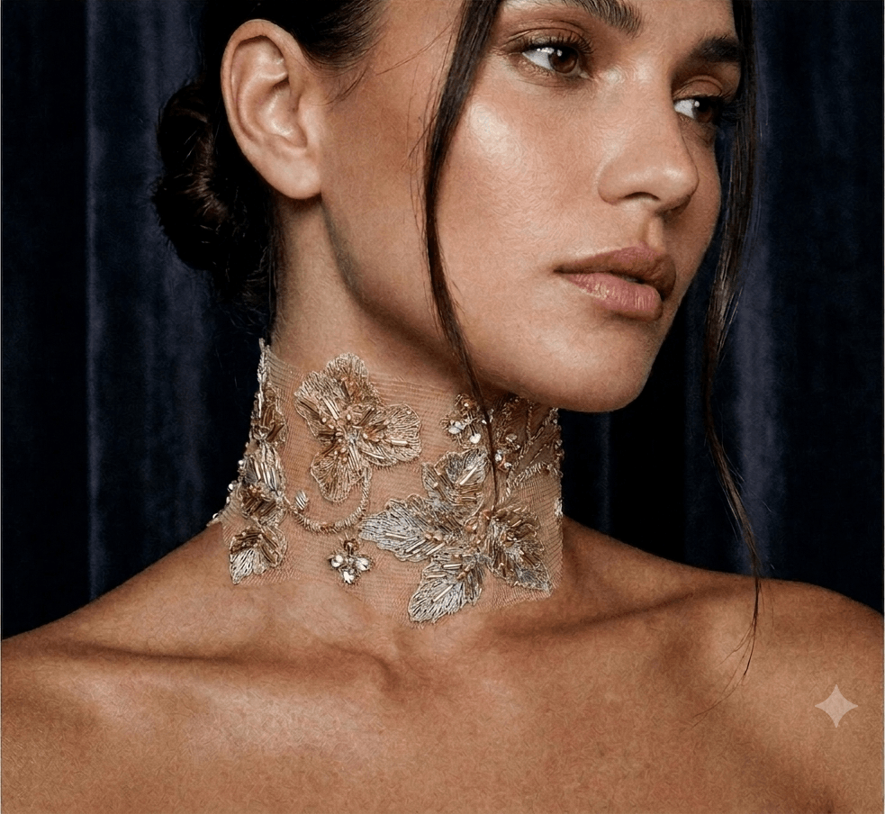 Zambra hand-beaded gold choker